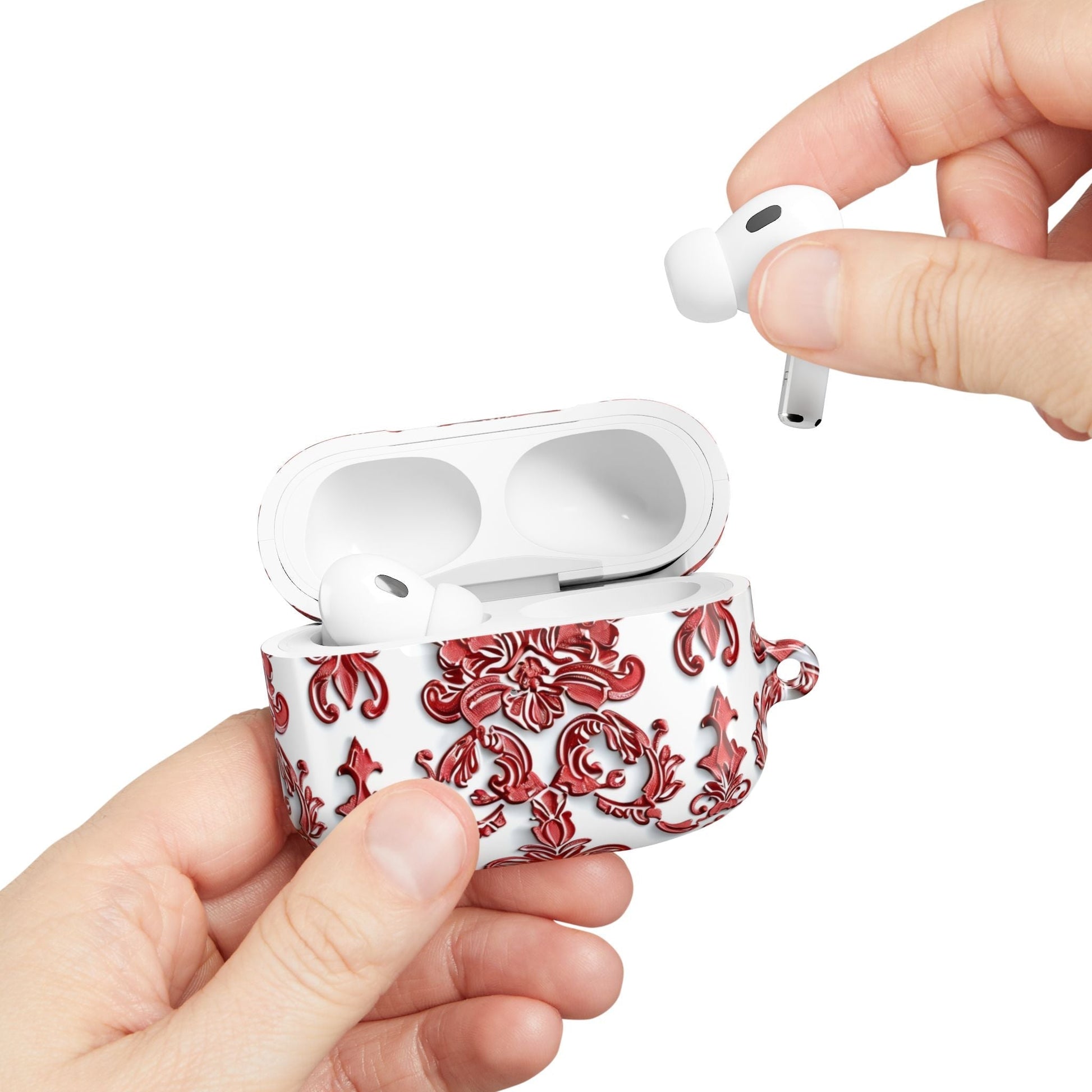 AirPod Case — Red Damask Pattern Protective Cover - DIGITAL X