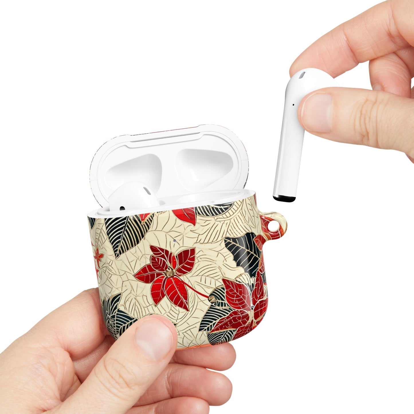 AirPod Case - Red Poinsettia Floral Protective Cover - DIGITAL X