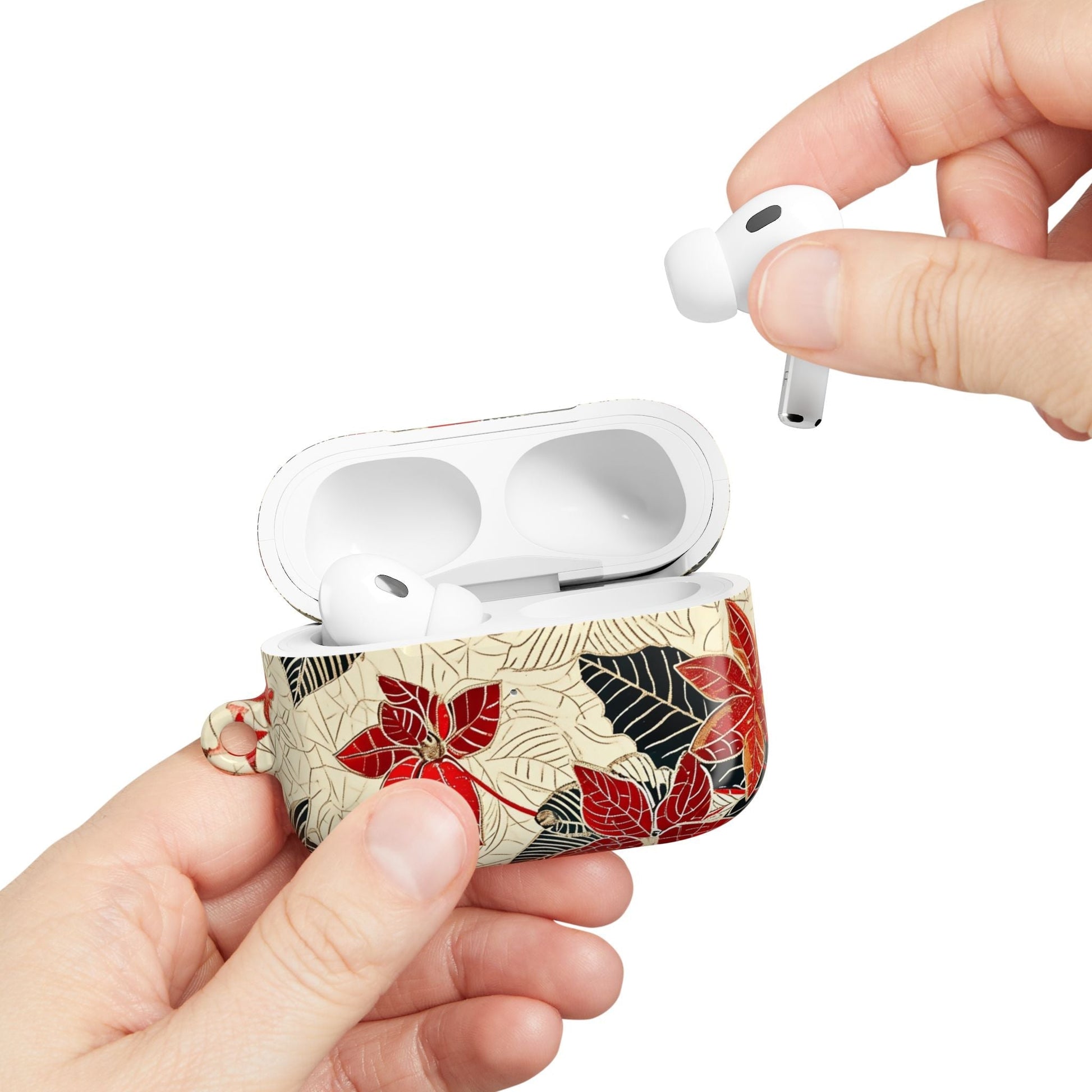 AirPod Case - Red Poinsettia Floral Protective Cover - DIGITAL X