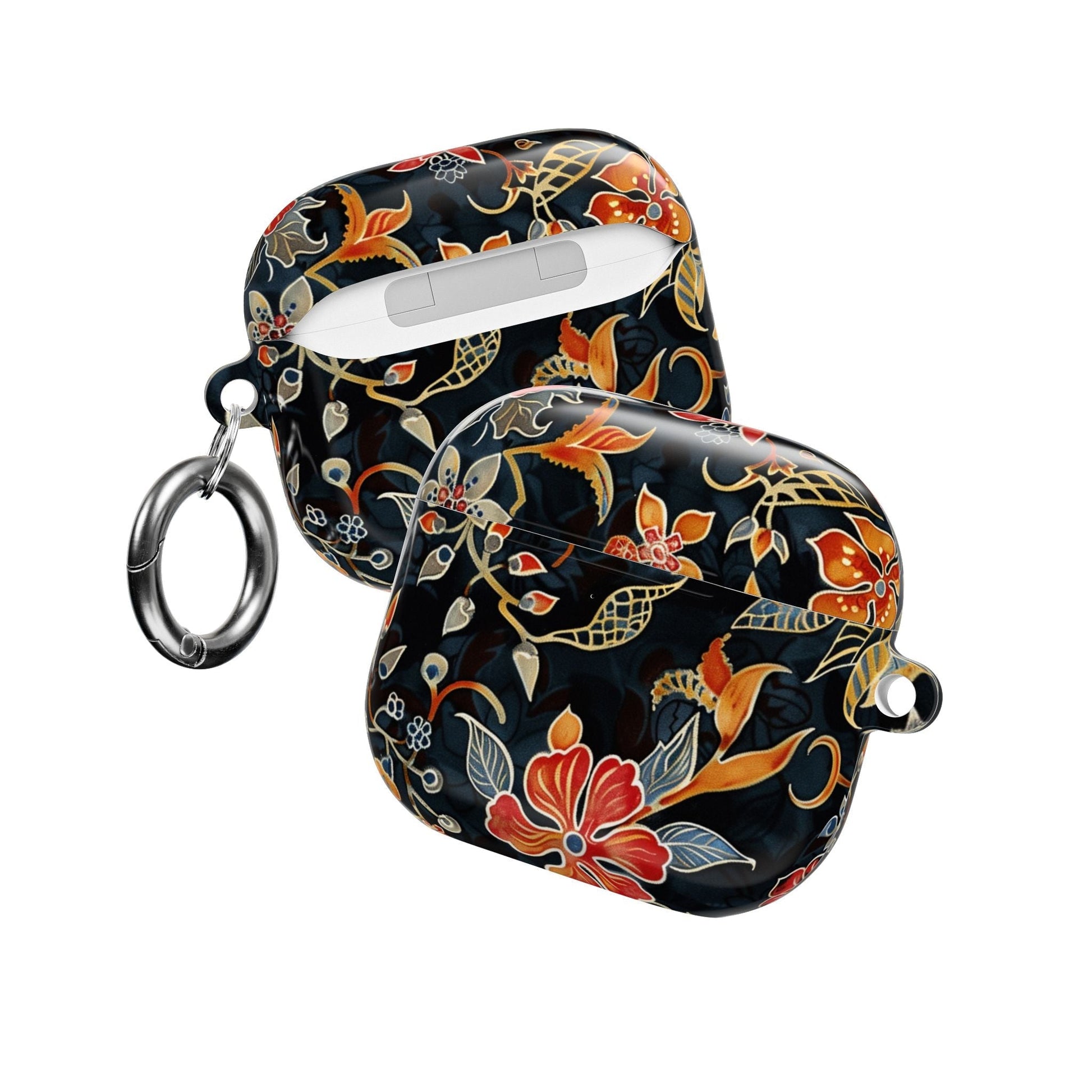AirPod Case — Vintage Floral Black & Orange Protective Silicone Cover - DIGITAL X