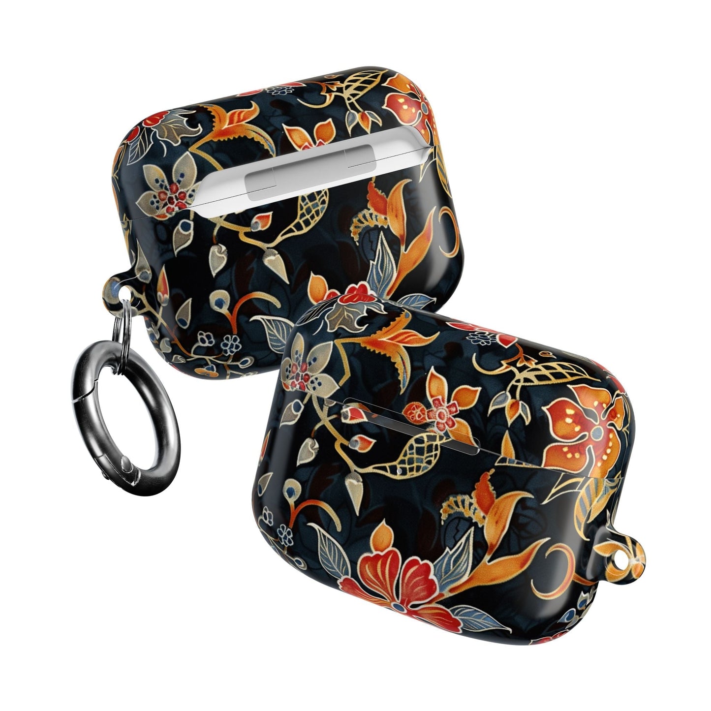 AirPod Case — Vintage Floral Black & Orange Protective Silicone Cover - DIGITAL X