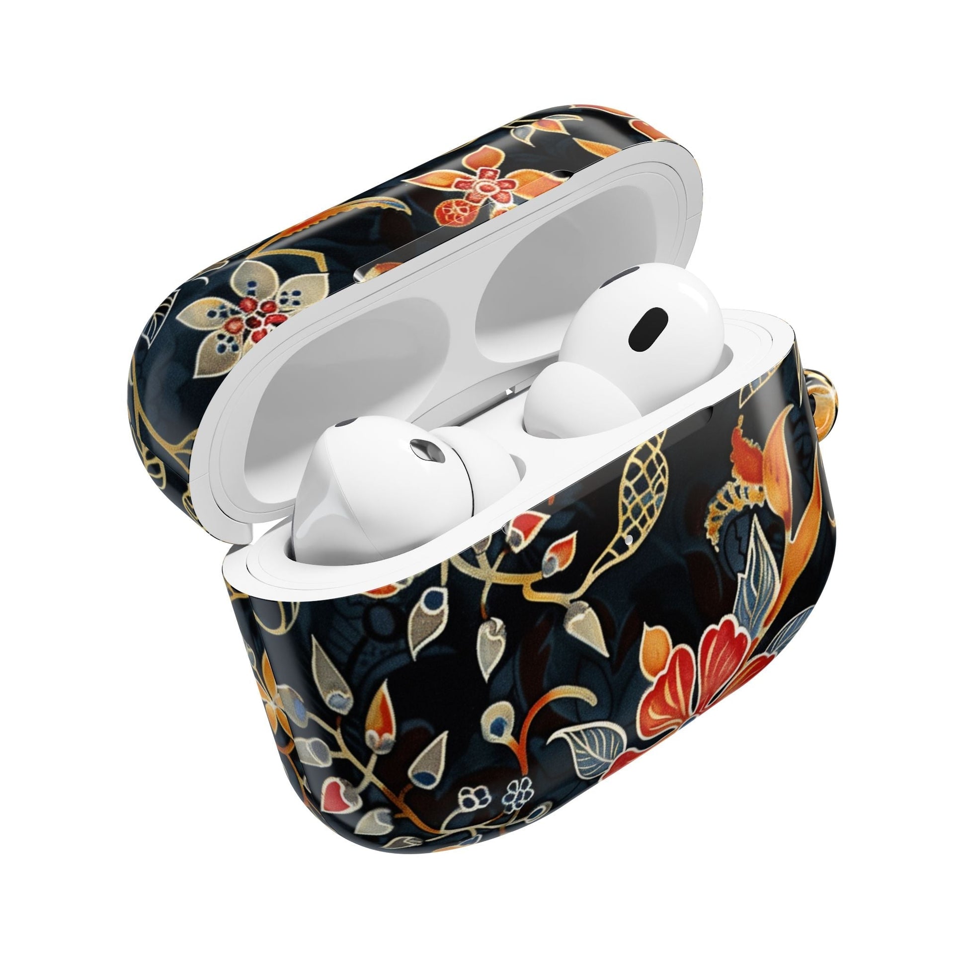 AirPod Case — Vintage Floral Black & Orange Protective Silicone Cover - DIGITAL X