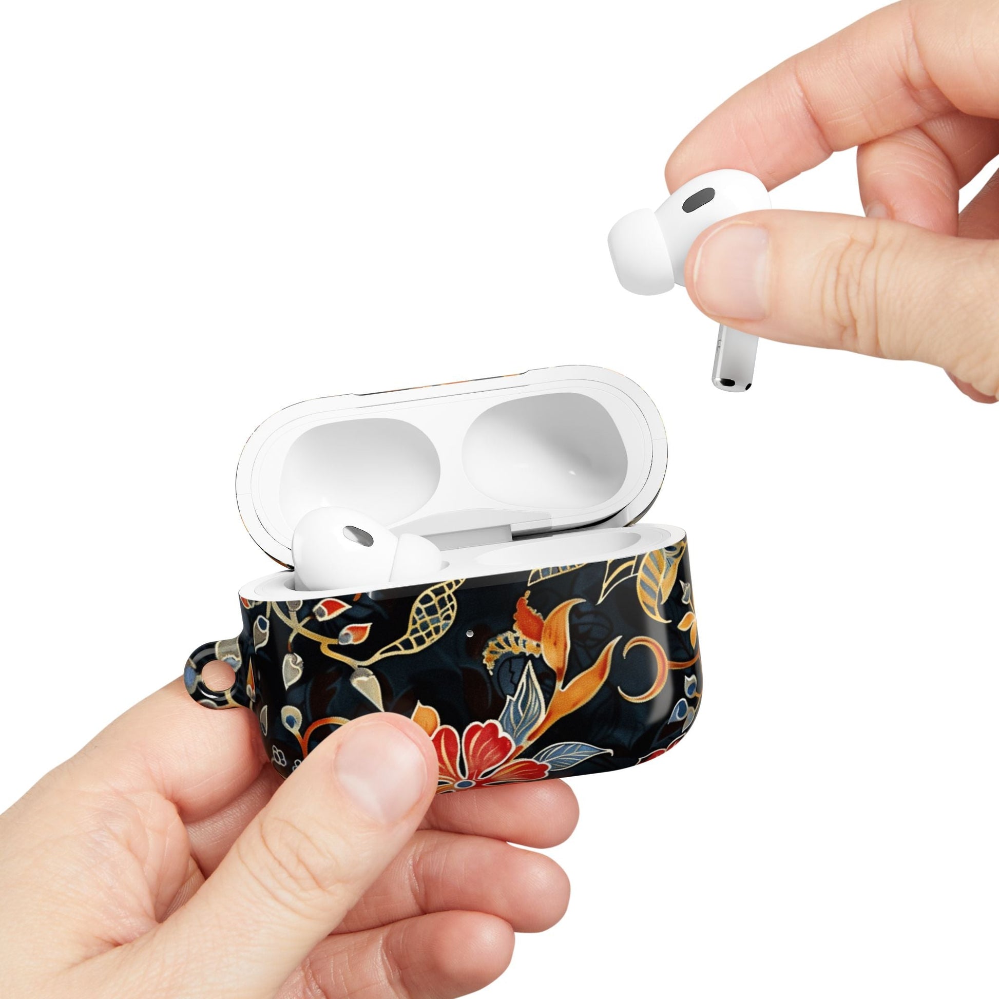 AirPod Case — Vintage Floral Black & Orange Protective Silicone Cover - DIGITAL X