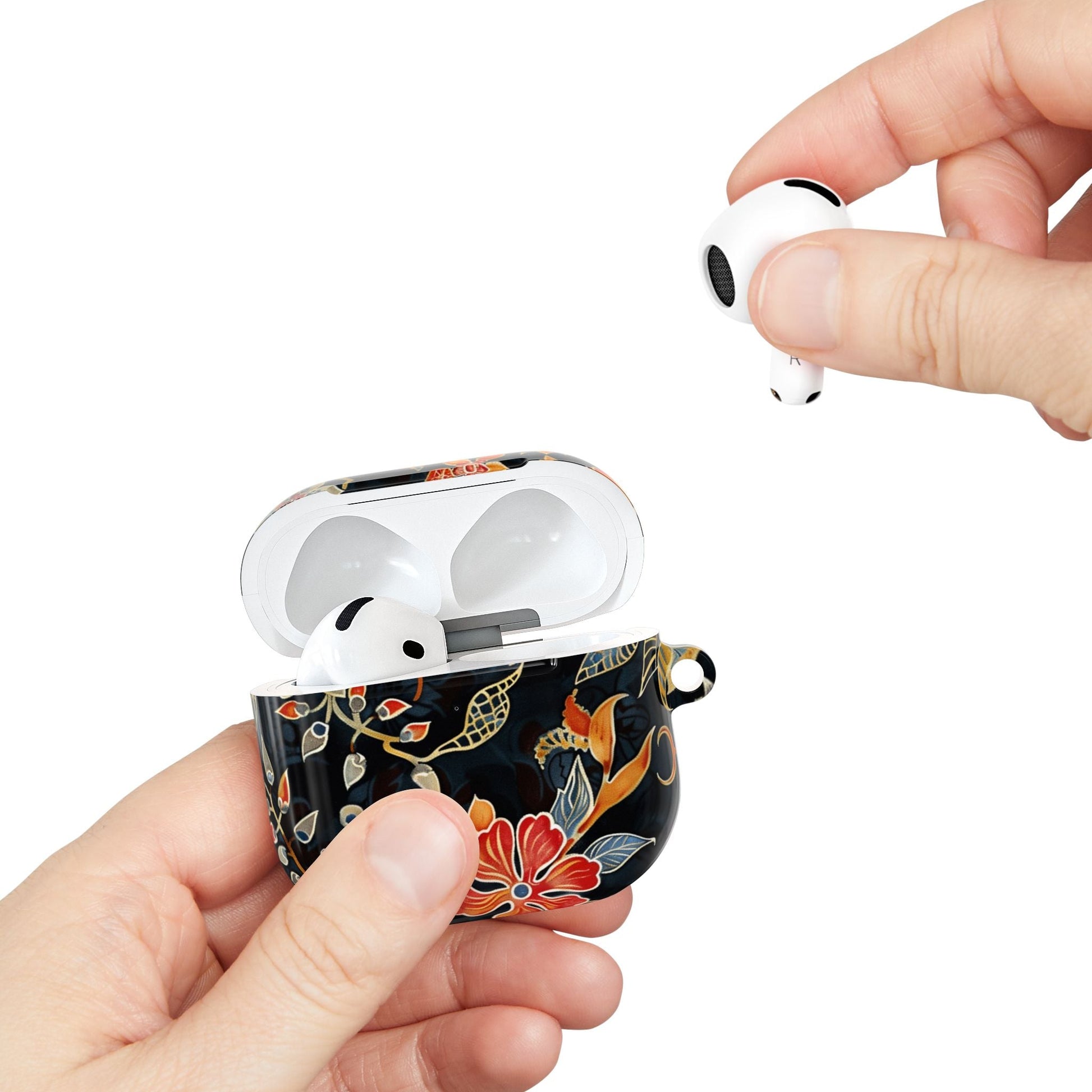 AirPod Case — Vintage Floral Black & Orange Protective Silicone Cover - DIGITAL X