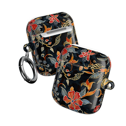 AirPod Case — Vintage Floral Black & Orange Protective Silicone Cover - DIGITAL X