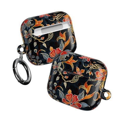 AirPod Case — Vintage Floral Black & Orange Protective Silicone Cover - DIGITAL X