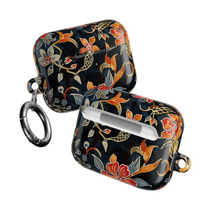 AirPod Case — Vintage Floral Black & Orange Protective Silicone Cover - DIGITAL X