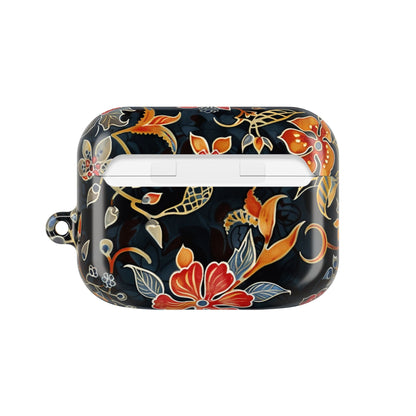 AirPod Case — Vintage Floral Black & Orange Protective Silicone Cover - DIGITAL X