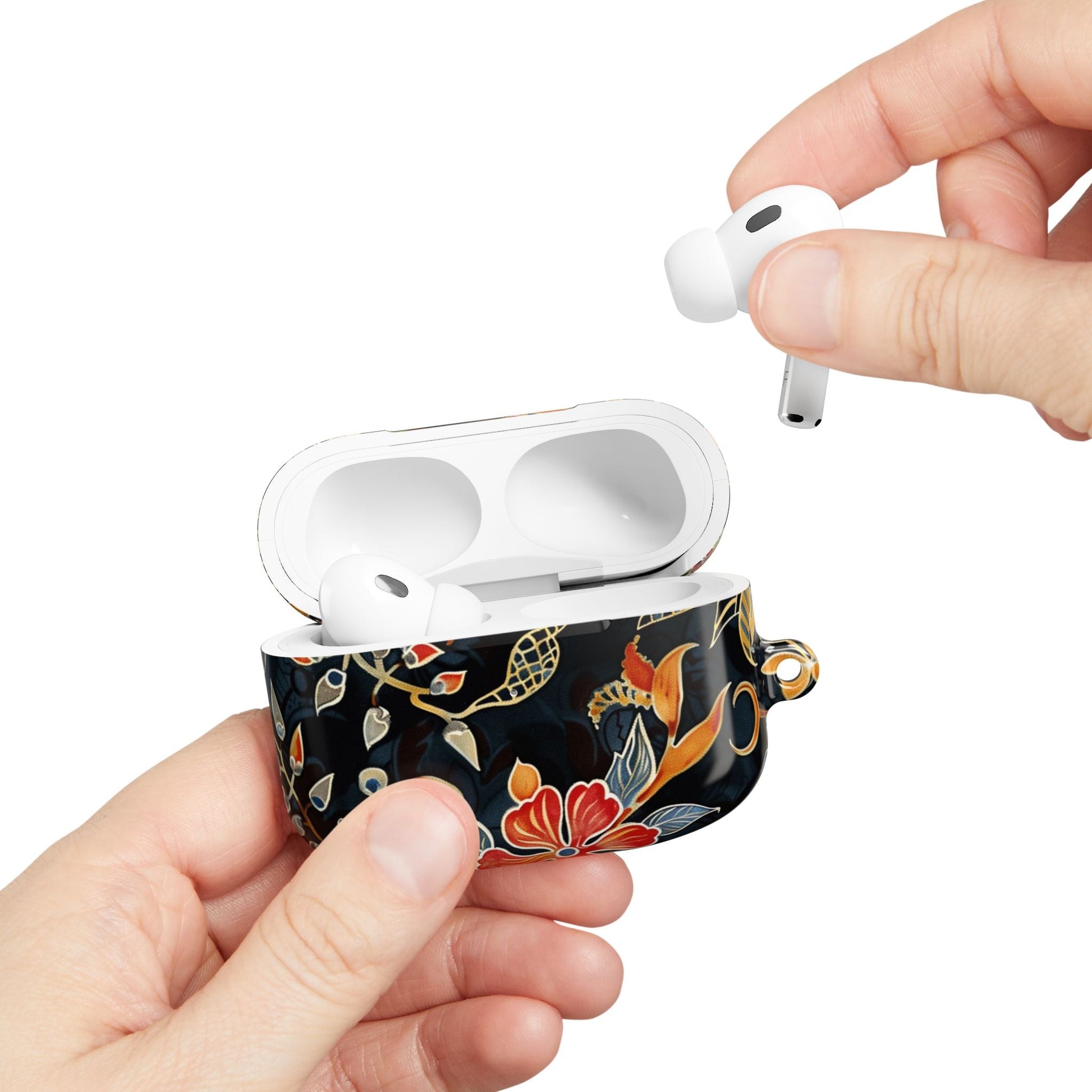 AirPod Case — Vintage Floral Black & Orange Protective Silicone Cover - DIGITAL X