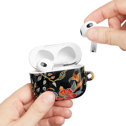 AirPod Case — Vintage Floral Black & Orange Protective Silicone Cover - DIGITAL X