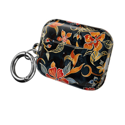 AirPod Case — Vintage Floral Black & Orange Protective Silicone Cover - DIGITAL X