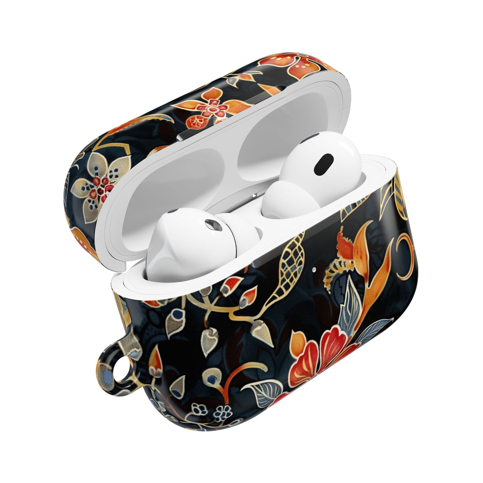 AirPod Case — Vintage Floral Black & Orange Protective Silicone Cover - DIGITAL X