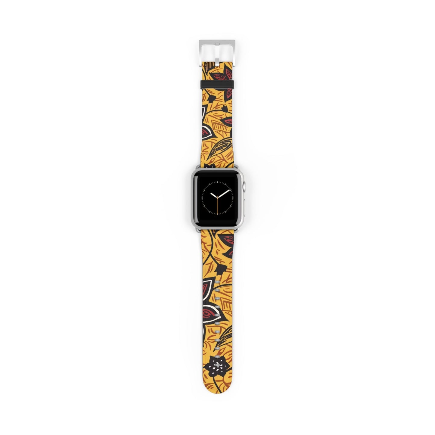 Autumn Floral Watch Band – Yellow Leaf & Red Flower Pattern - DIGITAL X