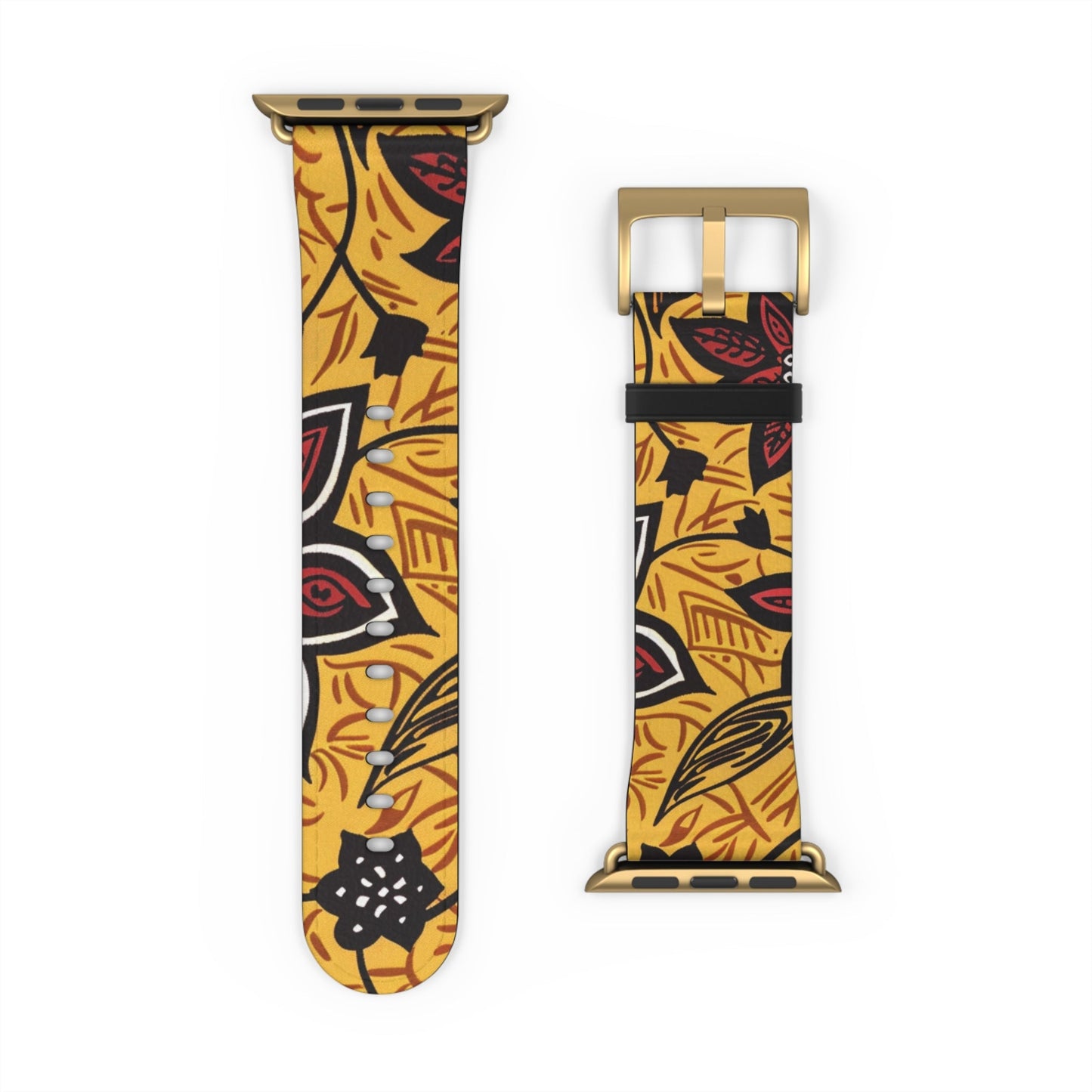 Autumn Floral Watch Band – Yellow Leaf & Red Flower Pattern - DIGITAL X