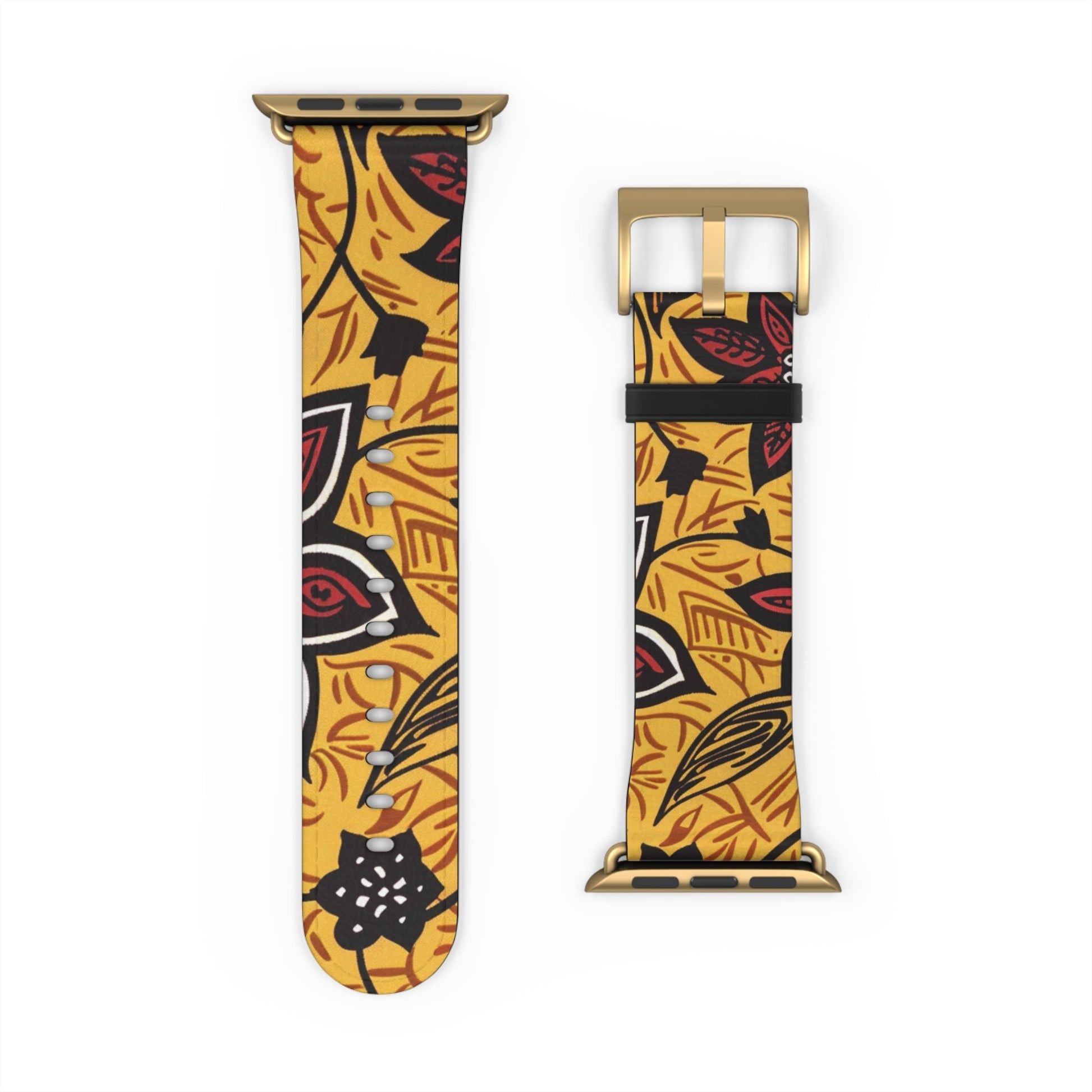 Autumn Floral Watch Band – Yellow Leaf & Red Flower Pattern - DIGITAL X