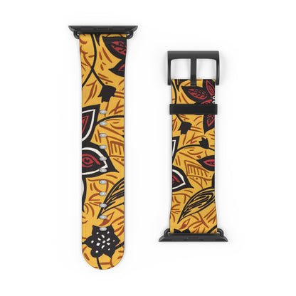 Autumn Floral Watch Band – Yellow Leaf & Red Flower Pattern - DIGITAL X