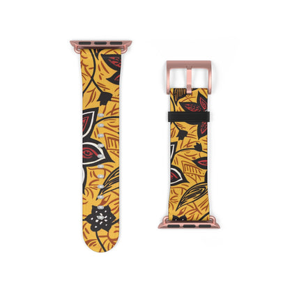 Autumn Floral Watch Band – Yellow Leaf & Red Flower Pattern - DIGITAL X