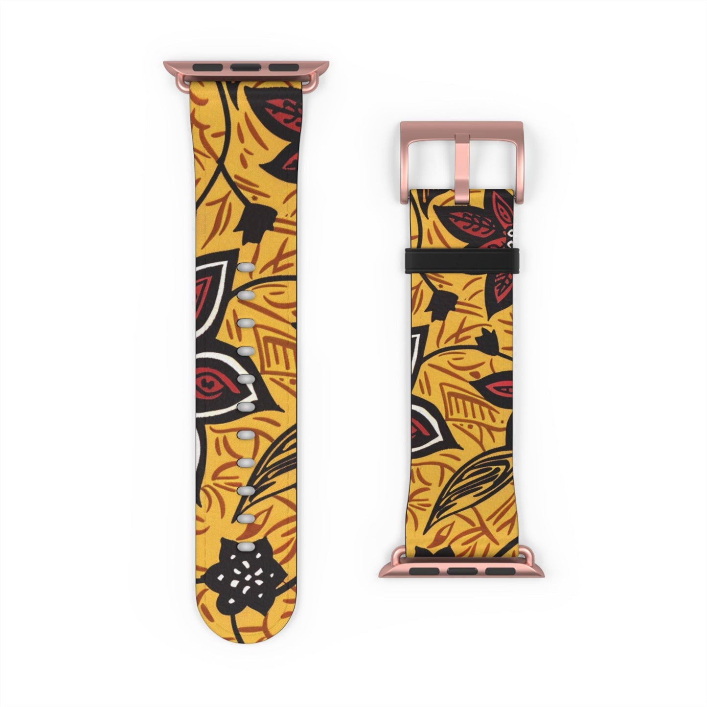 Autumn Floral Watch Band – Yellow Leaf & Red Flower Pattern - DIGITAL X