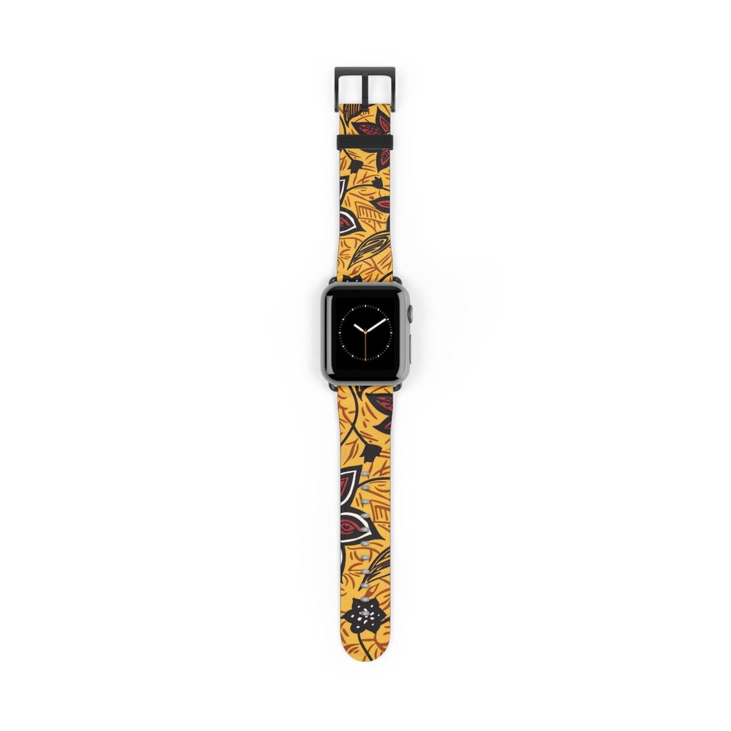 Autumn Floral Watch Band – Yellow Leaf & Red Flower Pattern - DIGITAL X