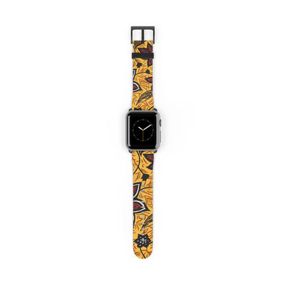 Autumn Floral Watch Band – Yellow Leaf & Red Flower Pattern - DIGITAL X