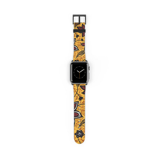 Autumn Floral Watch Band – Yellow Leaf & Red Flower Pattern - DIGITAL X