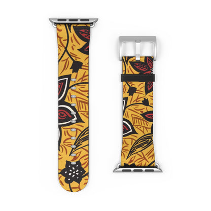 Autumn Floral Watch Band – Yellow Leaf & Red Flower Pattern - DIGITAL X