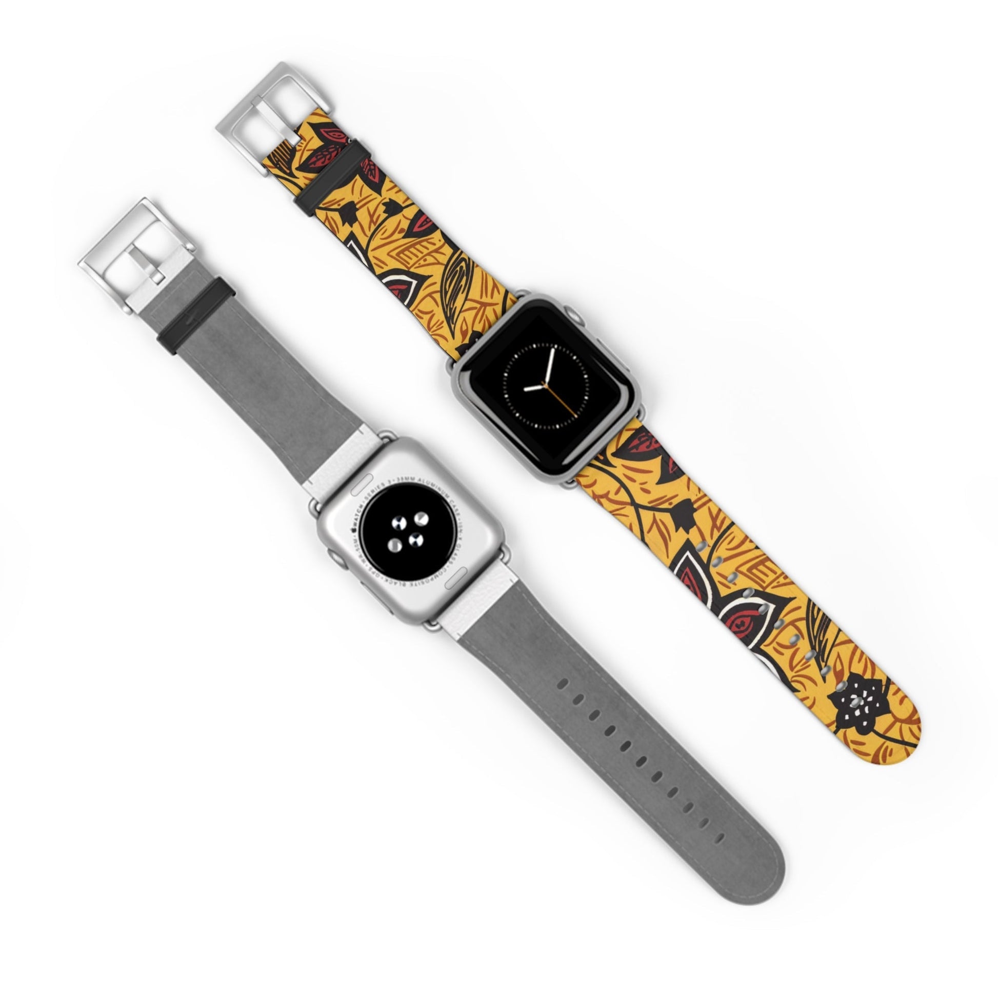 Autumn Floral Watch Band – Yellow Leaf & Red Flower Pattern - DIGITAL X