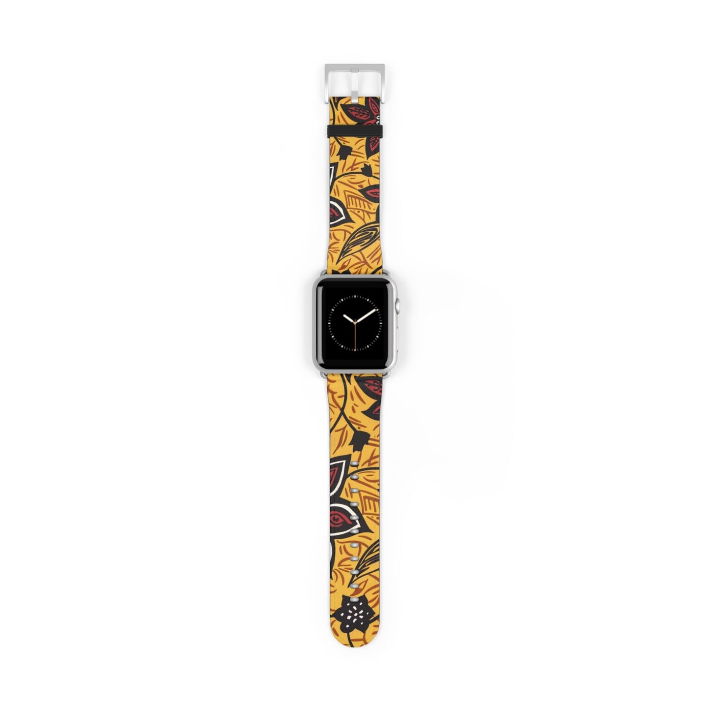 Autumn Floral Watch Band – Yellow Leaf & Red Flower Pattern - DIGITAL X