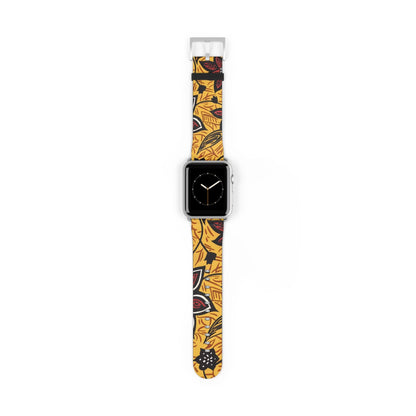 Autumn Floral Watch Band – Yellow Leaf & Red Flower Pattern - DIGITAL X