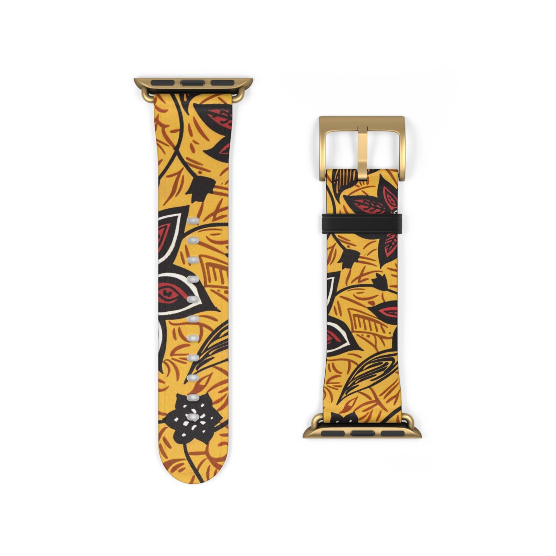 Autumn Floral Watch Band – Yellow Leaf & Red Flower Pattern - DIGITAL X