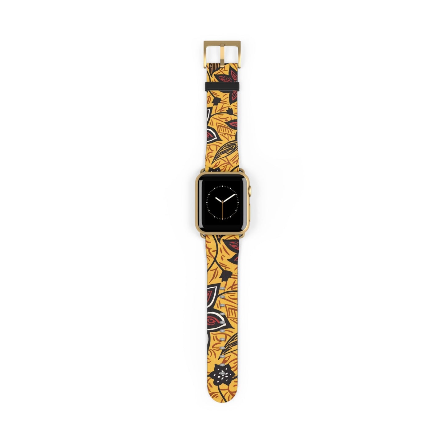 Autumn Floral Watch Band – Yellow Leaf & Red Flower Pattern - DIGITAL X