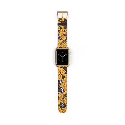 Autumn Floral Watch Band – Yellow Leaf & Red Flower Pattern - DIGITAL X