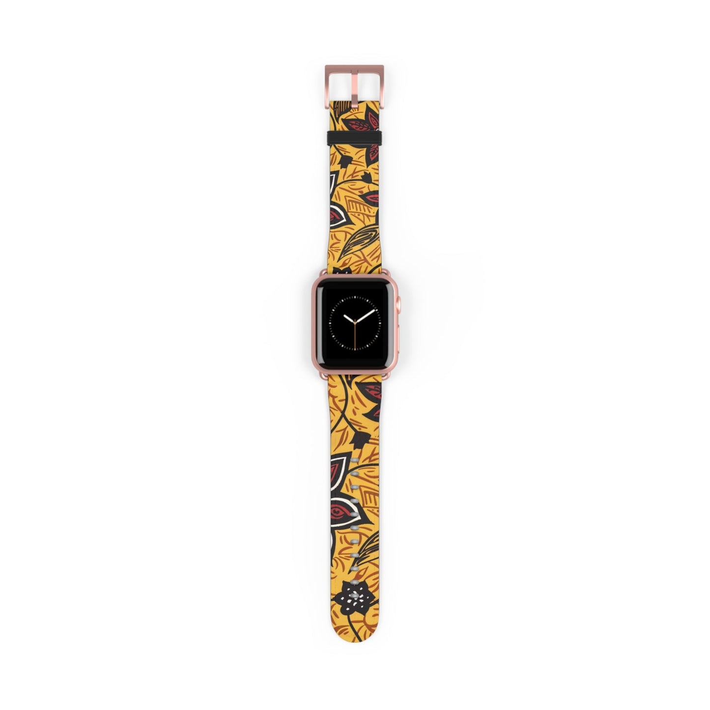Autumn Floral Watch Band – Yellow Leaf & Red Flower Pattern - DIGITAL X