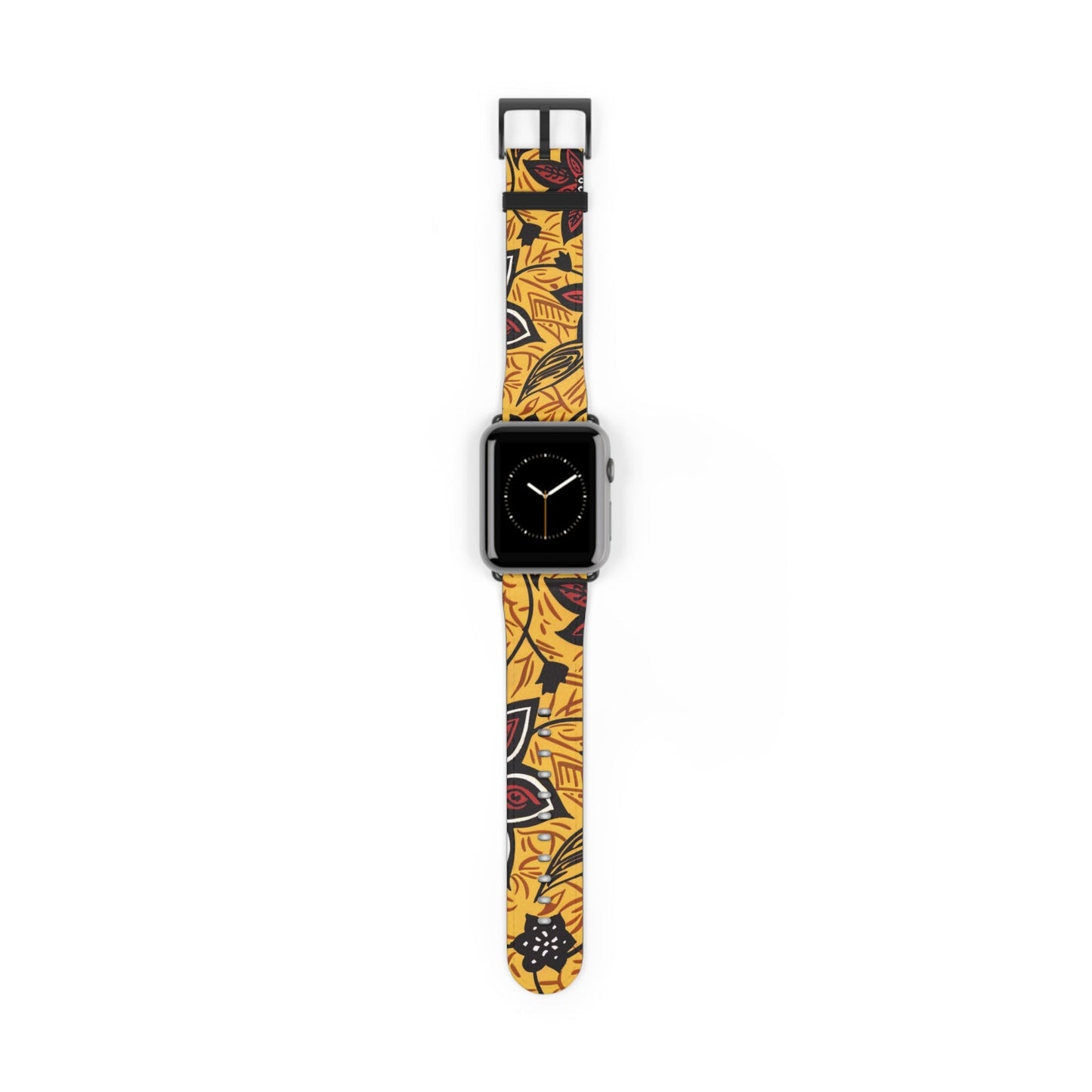 Autumn Floral Watch Band – Yellow Leaf & Red Flower Pattern - DIGITAL X