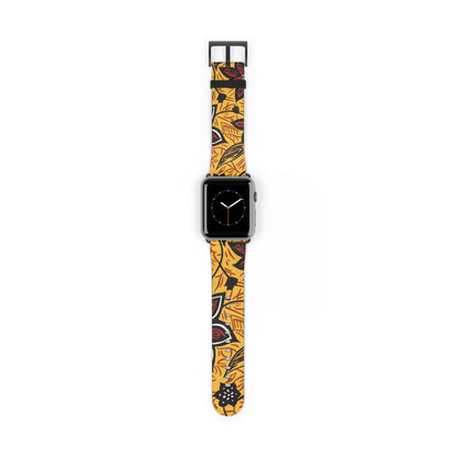 Autumn Floral Watch Band – Yellow Leaf & Red Flower Pattern - DIGITAL X
