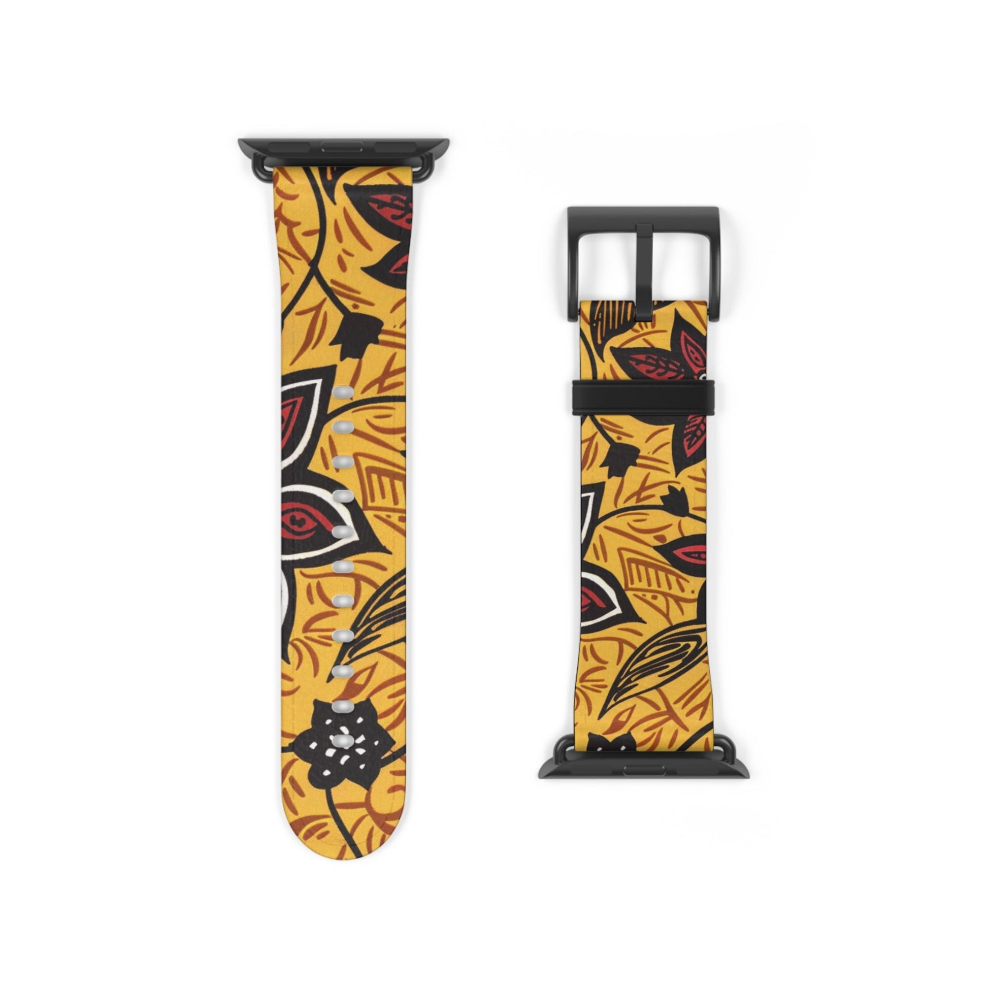 Autumn Floral Watch Band – Yellow Leaf & Red Flower Pattern - DIGITAL X