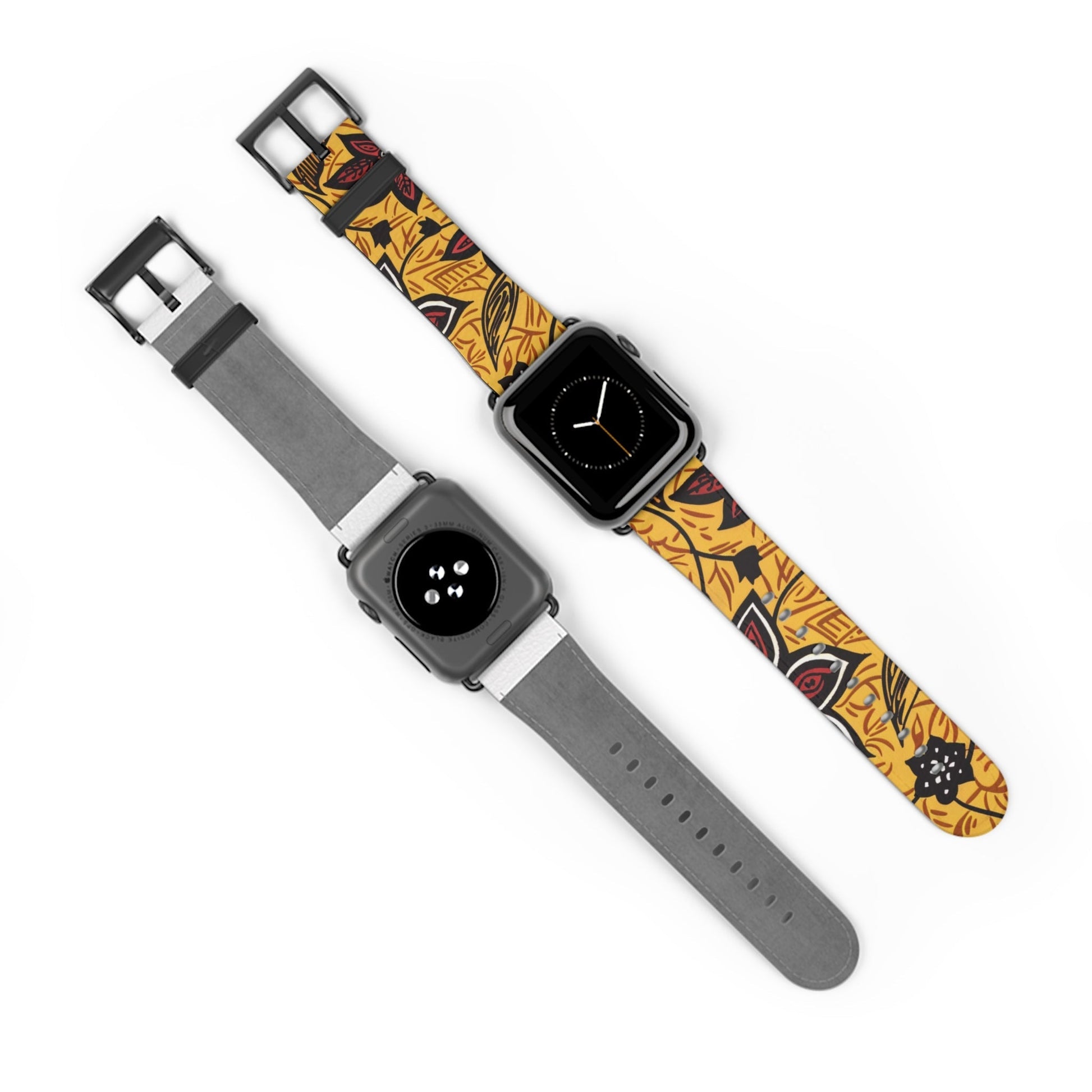 Autumn Floral Watch Band – Yellow Leaf & Red Flower Pattern - DIGITAL X