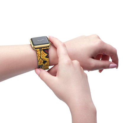 Autumn Floral Watch Band – Yellow Leaf & Red Flower Pattern - DIGITAL X