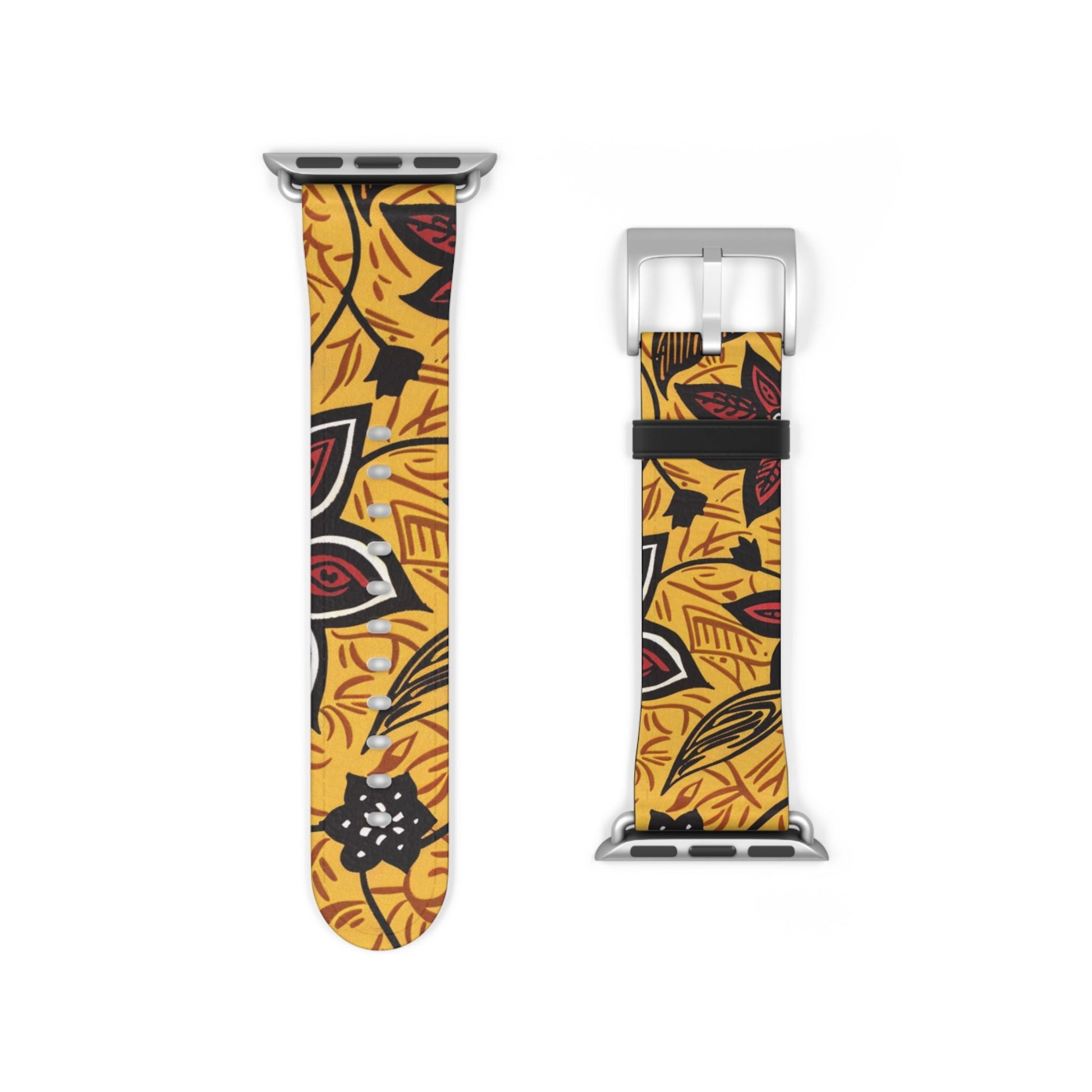 Autumn Floral Watch Band – Yellow Leaf & Red Flower Pattern - DIGITAL X