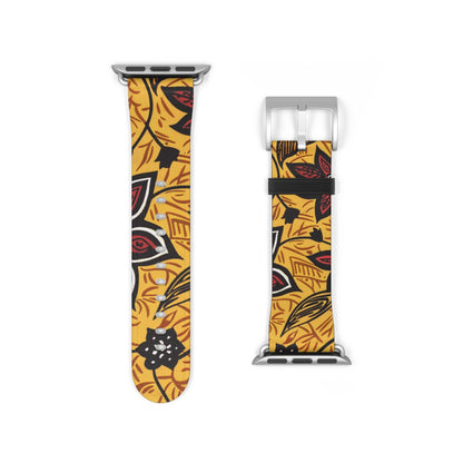 Autumn Floral Watch Band – Yellow Leaf & Red Flower Pattern - DIGITAL X