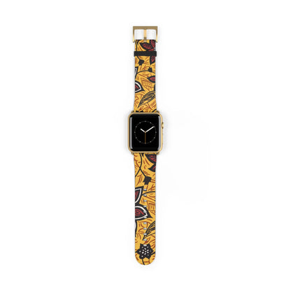 Autumn Floral Watch Band – Yellow Leaf & Red Flower Pattern - DIGITAL X