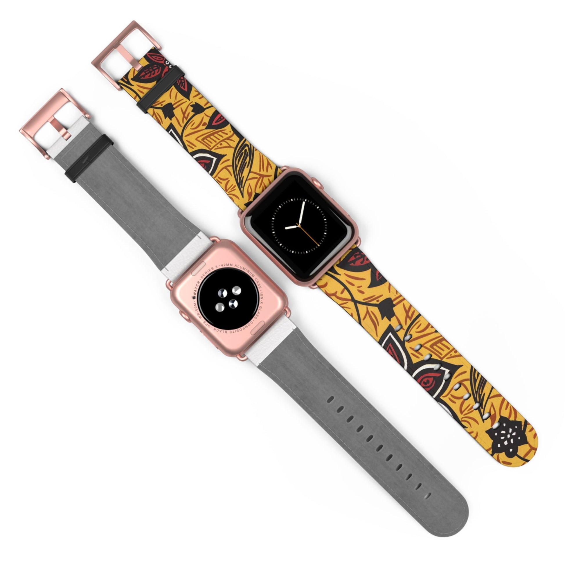 Autumn Floral Watch Band – Yellow Leaf & Red Flower Pattern - DIGITAL X