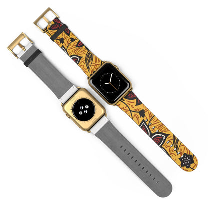 Autumn Floral Watch Band – Yellow Leaf & Red Flower Pattern - DIGITAL X