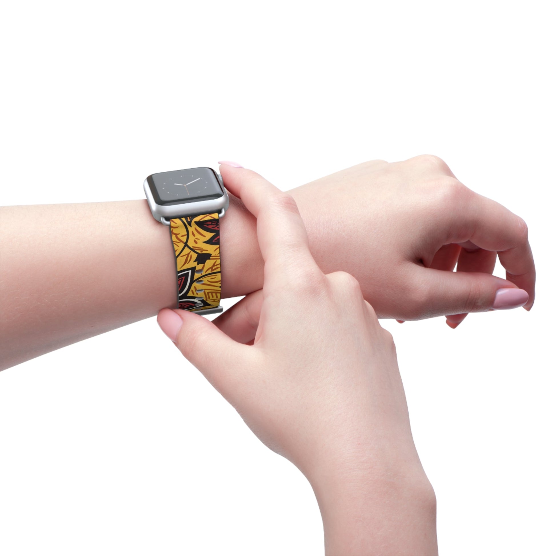 Autumn Floral Watch Band – Yellow Leaf & Red Flower Pattern - DIGITAL X