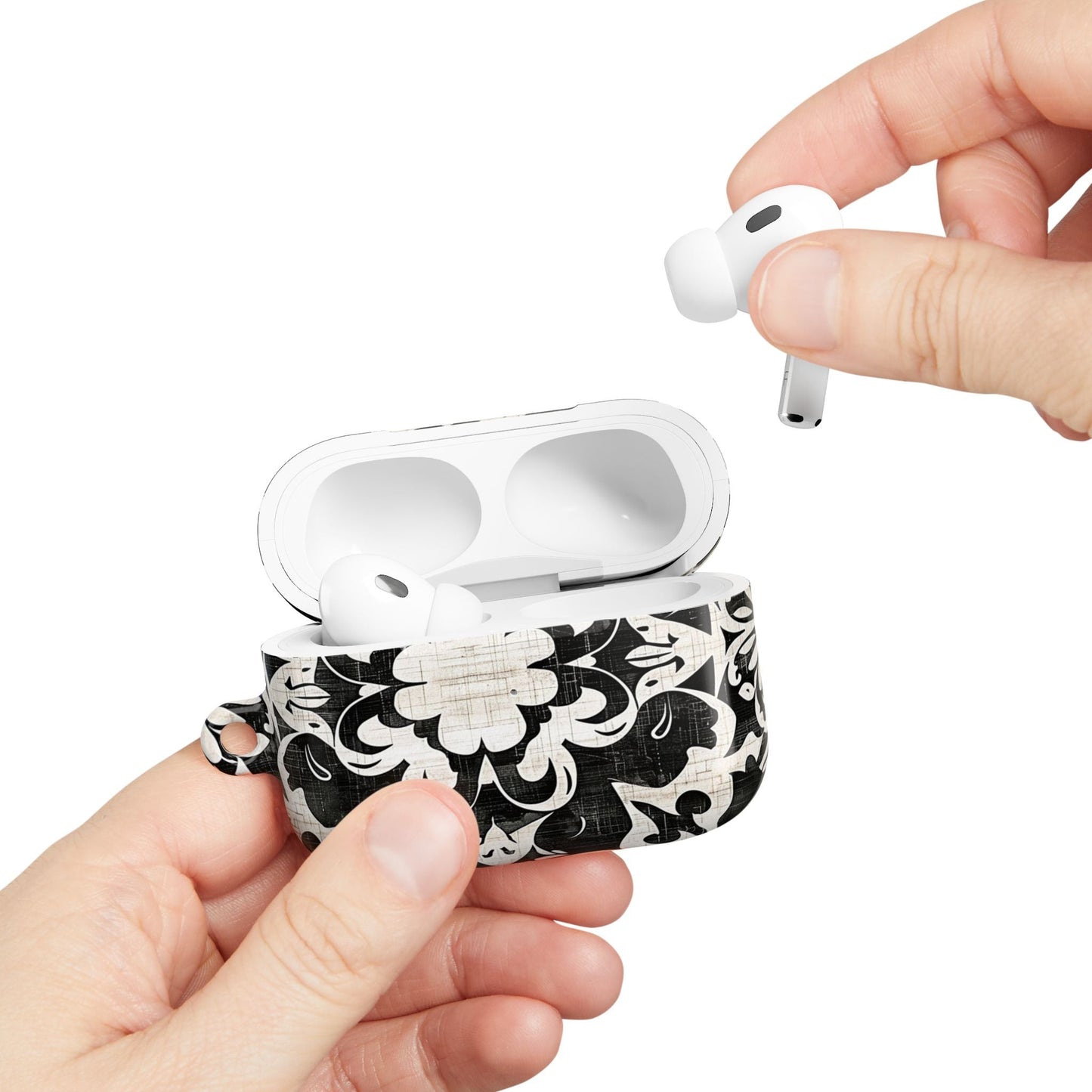 Black White Damask AirPod Case – Floral Mosaic Protective Cover - DIGITAL X