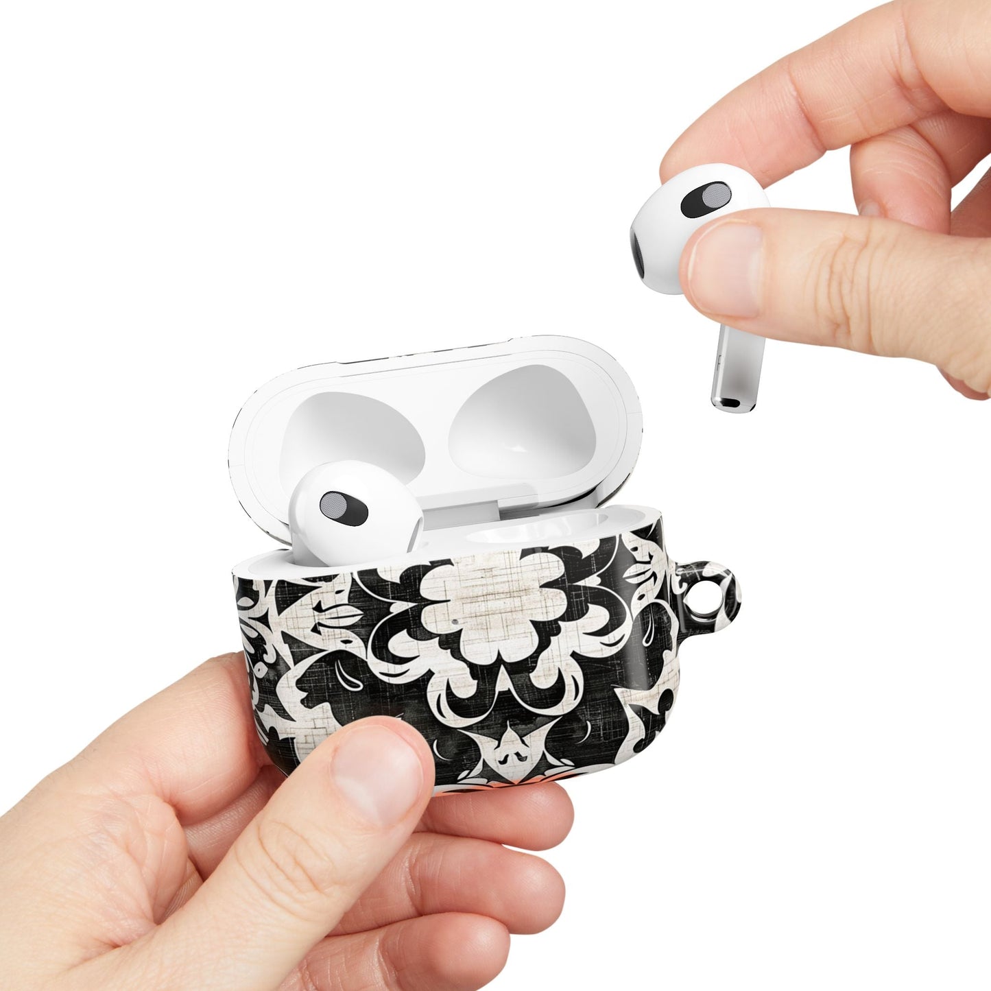 Black White Damask AirPod Case – Floral Mosaic Protective Cover - DIGITAL X