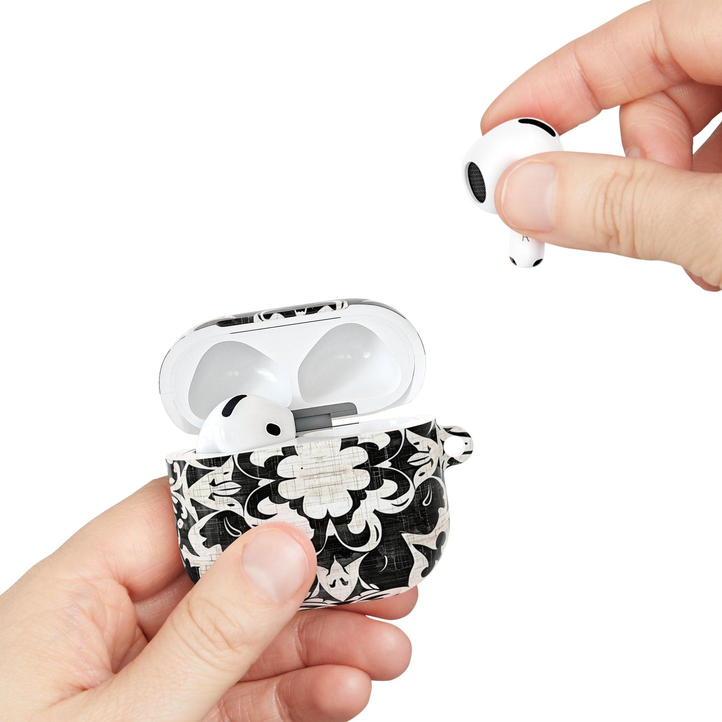 Black White Damask AirPod Case – Floral Mosaic Protective Cover - DIGITAL X