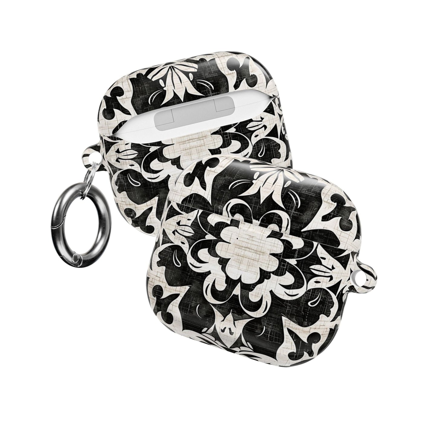 Black White Damask AirPod Case – Floral Mosaic Protective Cover - DIGITAL X