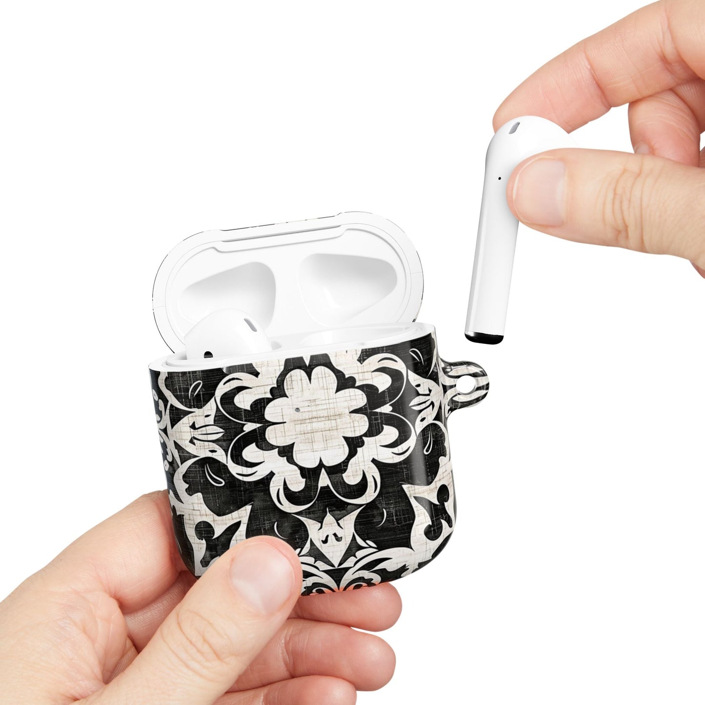 Black White Damask AirPod Case – Floral Mosaic Protective Cover - DIGITAL X