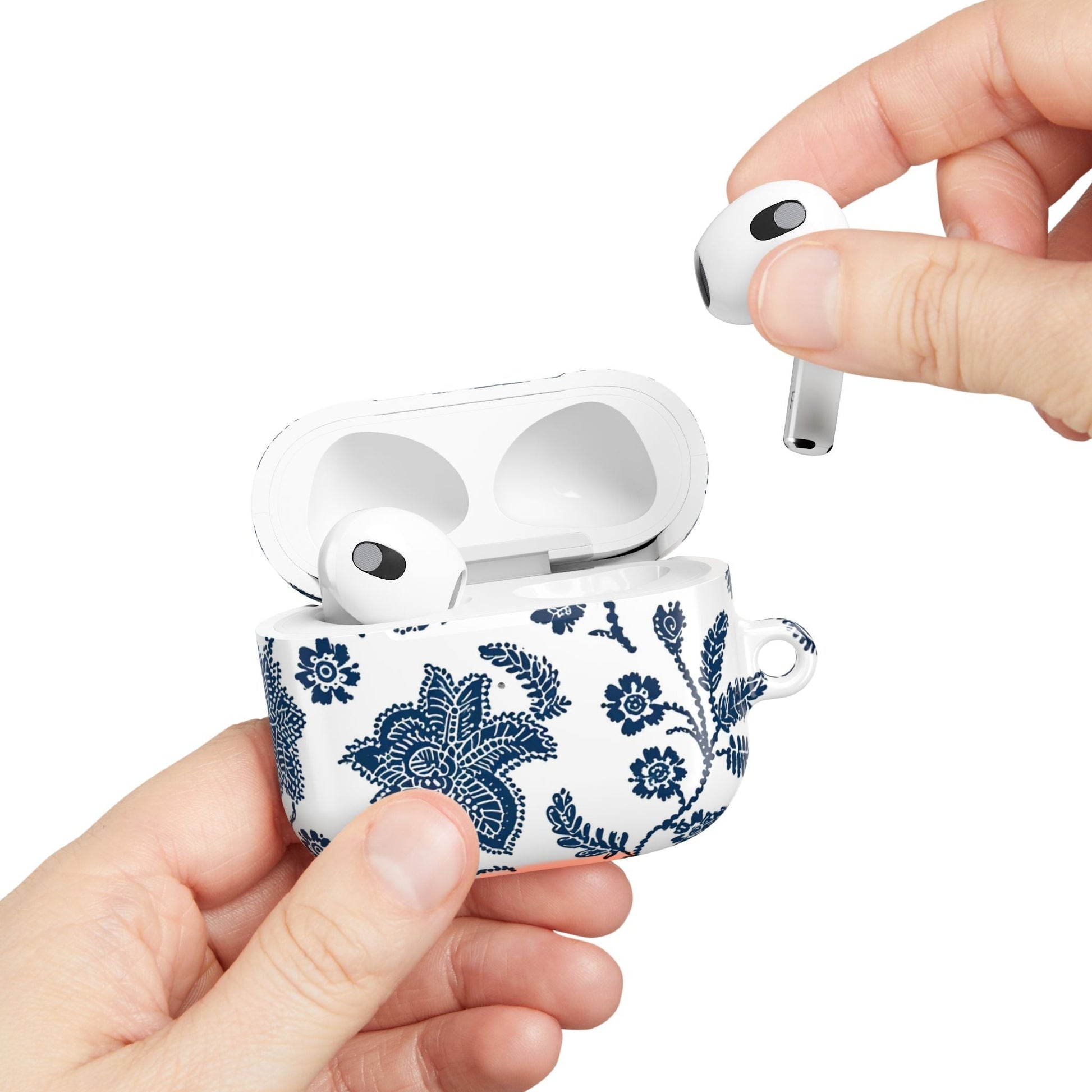 Blue Floral AirPod Case – Vintage Indigo Chinoiserie Design - DIGITAL X